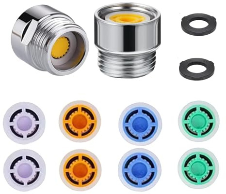 lcyen 2Pack Shower Flow Restrictor, 4, 4.5, 7, 9L/min Flow, Chrome Finish, Brass Material, Water Saving Shower Head and 4 Different Flows for Fixed and Handheld Showers