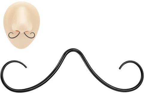 Telooco Chirurgenstahl Schnurrbart Nasenring 14G Septum Piercing Schwarz Fake Bart Nasenpiercing Hypoallergen Bart Nasen Septum Ring Piercing Schmuck Septum Piercing Schnurrbart Nose
