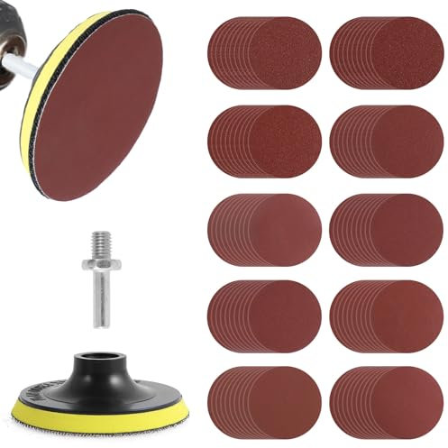 Foppla 100 dischi abrasivi per smerigliatrice angolare, grana 40-800, disco abrasivo rotondo con cuscinetto di supporto a gancio e anello da 10,2 cm e adattatore per trapano da 8 mm, carta vetrata