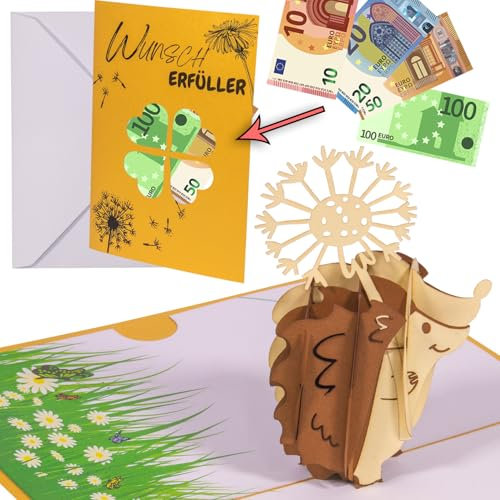 LINPOPUP® Wunscherfüller Geldgeschenke Karte, Pop-Up Karte Geburtstag Geldgeschenk, Geldschein Verpackung mit Umschlag als Geldkarte, Glücksbringer Grußkarte Geburtstagskarte Reisen Hochzeit