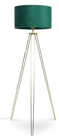 ValueLights | Modern Gold Hairpin Design Tripod Floor Lamp with a Forest Green Velvet Drum Shade | Floor Lamps, Home Décor & Improvement Essential | Included LED Bulb
