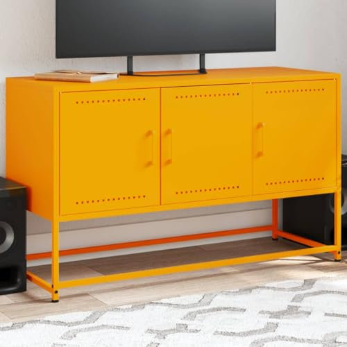Keyroto Mobile TV Giallo Senape 100,5x39x60,5 cm in Acciaio, Porta TV Moderno per Soggiorno e Camera da Letto, Mobiletto