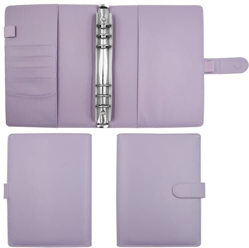 Gebrazy A5 Binder Notizbuch, PU Leder A5S Ringbuch Abdeckung 6 Löcher Binder Notizbuch(Innenpapier Nicht enthalten) für A5 Füllpapier (Purple)