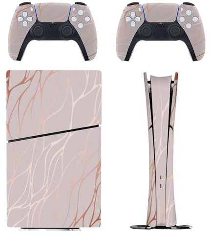 Rose Gold Rose Marble Compatible with PS5 Slim Console Skin And Controller Digital Edition Skins Set,Precise Fit, And Easy Installation