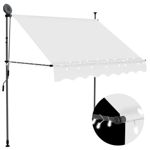 JUDYY Tenda da Sole Retrattile Manuale con LED 200 cm Crema,Anti UV,Tenda Sole Retrattile,Tende da Giardino-145871