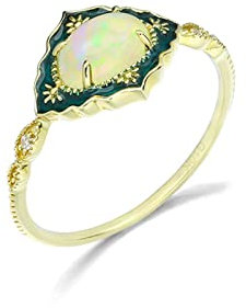 Bishilin Eheringe 750er Gold Damen, Hochzeit Ring Frauen 4-Steg-Krappenfassung mit Oval Opal Verlobungsringe Trauringe Nickelfrei Größe 66