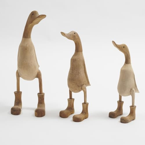 Deko-Enten mit Stiefeln aus Bambuswurzel und Holz, Naturfarben, Handgefertigt, Einzeln oder als Set (Größe M - 36 cm)