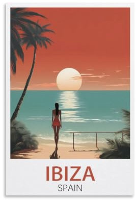 Vintage-Reiseposter, Motiv: Ibiza, Spanien, Küste, 20 x 30 cm, Druck, Poster, Zuhause, Badezimmer, Schlafzimmer, Büro, Wohnzimmer, Dekoration, Leinwandposter