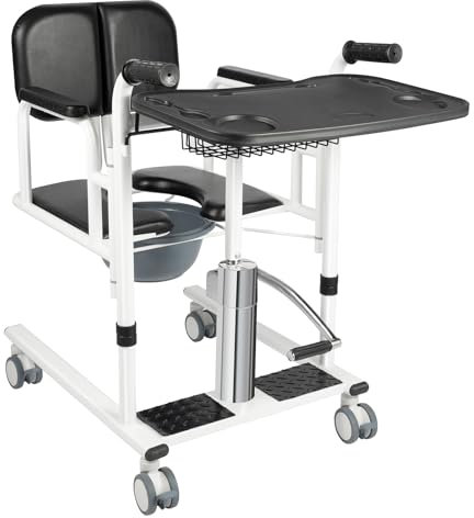 BRRIDE Hydraulischer Patientenlift, Tragbarer Transportrollstuhl Duschstuhl mit Rollen, Rollstuhl für Zuhause, Höhenverstellbar Toilettenstuhl Badezimmerstuhl Kranke, Senioren, Behinderte (Schwarz)