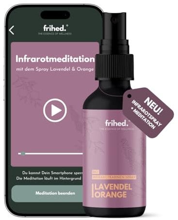frihed.® Infrarotkabinen Spray – Lavendel & Orange – mit App Meditation – Hochwertiges Aroma-Spray – Langanhaltender Duft – Made in Lüneburg