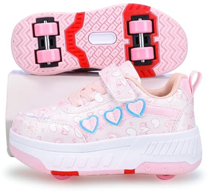 Hearda Schuhe mit Rollen für Mädchen Jungen, Kinder Rollschuhe Schuhe mit 4 Rollen Abnehmbar, Mädchen Turnschuhe 2-in-1 Rollschuhe Outdoor-Turnschuhe mit Rollen-Skateboardschuhe