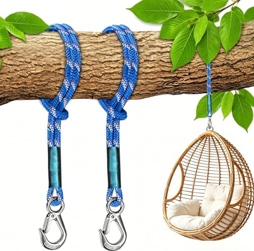 2er 0,6m Schaukel Befestigung Seil (400kg Belastbarkeit) mit Edelstahl Schwerlast Karabiner - Schaukelaufhängung für Hängesessel, Hängematte, Nestschaukel Yoga - Für Baum, Balken, Indoor & Outdoor
