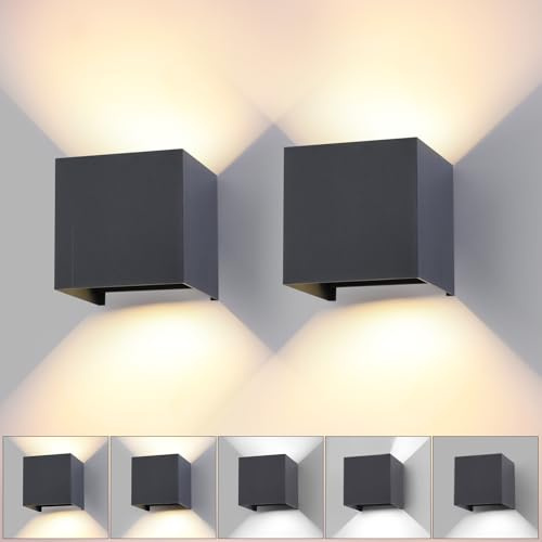 wisdom line Wandleuchte Innen & Aussen 2er Set mit Auf- und Abwärtslicht, 15W LED 3 Farbtemperaturen, IP65 Wasserdicht, Lichtwinkel 0-120° stufenlos verstellbar, in Anthrazit