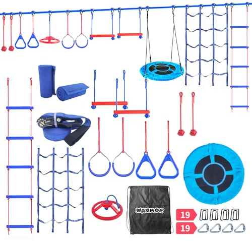 65 FT Ninja Warrior Obstacle Course with Swing Set