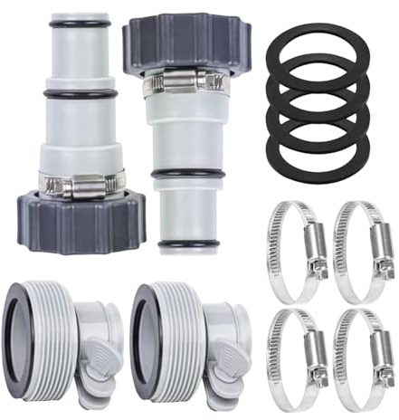 Poolschlauch Adapter | Rohrfilter Fittings Zubehör Set - Inklusive Schelle und Dichtung passend für 38 und 32 Millimeter,für Filteranschluss im Garten Außenbereich