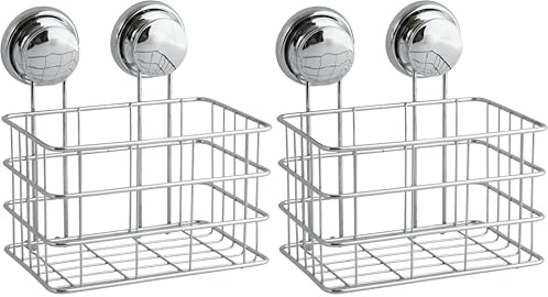 MSV Etagère Panier de Douche à ventouses Acier Chromé (Lot de 2)