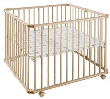 Geuther 2261 Laufgitter Lucilee Passung: 90 cm x 97 cm 3-fach werkzeuglos höhenverstellbar gepolsterter Laufstall in 4 Farbvarianten und 7 Designs erhältlich Farbe: Natur Muster: Stern