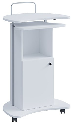 VCM pulpit stand for church Wood standing desk lectern mobile standing table rollable castors drawer Komil White