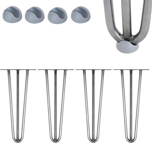 Melko 4 Stück Hairpin Legs Haarnadel Tischbeine aus 12 mm Stahl Tischfuß inkl. Bodenschoner, Höhe 60 cm, Stahl, 3 Streben