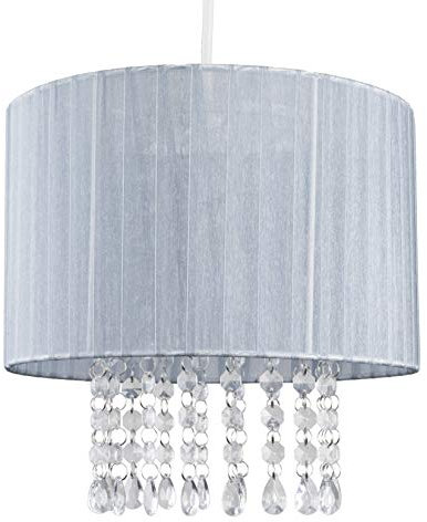 MiniSun | Modern Grey Voile Pendant Shade with Acrylic Droplets | Pendant Lights, Home Décor & Improvement Essential