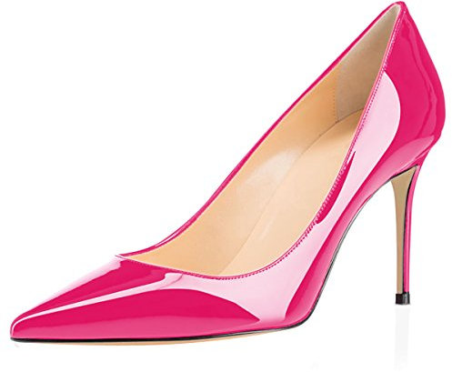 Elashe Escarpins Femme Bout Pointu Talon Aiguille, 8 cm Slip on Vernis Pumps, Classiques Soirée Bureau Talon Haut RosaEU37