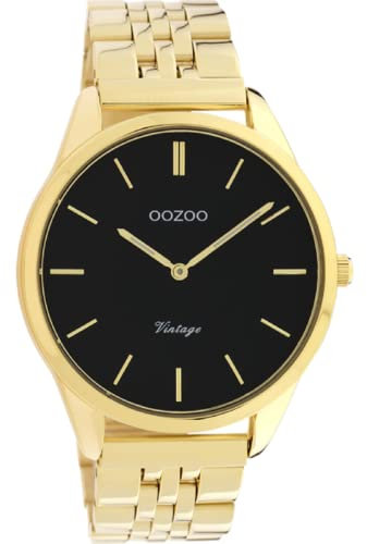 Oozoo Vintage Damenuhr mit Edelstahl Glieder Armband Flach 38 MM Schwarz/Gold C9987