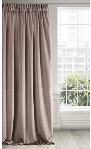 Eurofirany RIA Blickdicht Samtvorhang mit Kräuselband-1 STK. Einfarbig Thermogardine, Verdunklungsvorhänge, Wohnzimmer, Schlafzimmer, Lounge, 290 g/m2, Velvet, Puder, 140x270cm
