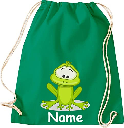 Shirtinstyle Gym Sack Kinder Turnbeutel Tiere Frosch mit Wunschnamen, Beutel Tasche, Farbe Kellygreen