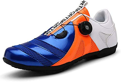 Bike Shoes Road Bike Shoes, Unisex Lock-Free Bike Shoes, Hard Bottom Mountain Bike Sneakers Breathable Mountain Bike Sneakers (4.5,Blue Orange White)