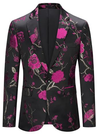 YOUTHUP Blazer Homme Brodé Formel Mode Slim Fit Veste de Costume Floral Bal Mariage Smoking Soirée, Rouge-607, XXL