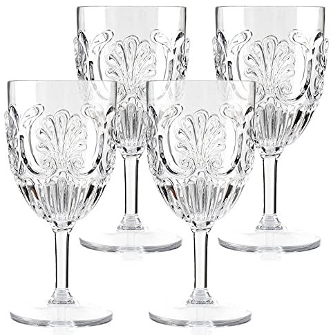 Komorebi Lot de 4 verres à vin en acrylique incassables – Verres en plastique incassables, sans BPA et anti-chute – Verres élégants pour intérieur et extérieur – 414 ml (transparent)
