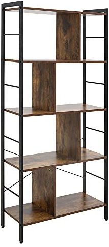 HOMCOM Industrial Storage Unit, 5 Tiers Bookcase with Open Compartments for Office Living Room, Bedroom, Rustic Brown and Black