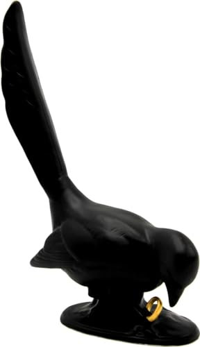 Casa Padrino Luxus Porzellan Skulptur Rabe mit Goldring Schwarz/Gold 17 x 7 x H. 47 cm - Reichenbach Porzellan - Made in Germany