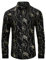HISDERN Men's Luxury Shiny Gold Printed Shirts Long Sleeve Button Down Stylish Paisley Floral Dress Shirts for Wedding Party Nightclub Prom Black L