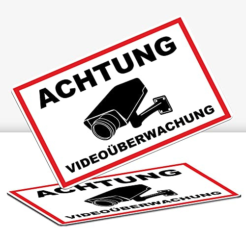 STROBO 2 Stück XXL Achtung Videoüberwachung Hinweisschild | Stabiles 3mm Aluminiumverbund als 40x30cm Schild mit UV-Schutz für den Außenbereich