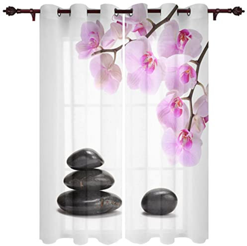 ZLLHAPPY Vorhang Wohnzimmer Zen-Orchideen-Steine:Verdunklungsvorhänge mit Ösen 2Er Set Sonnenschutz Thermogardine für Wohnzimmer Schlafzimmer Fenstergardinen 75x166cm
