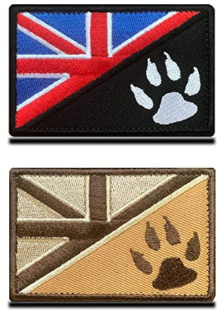 2 Pack Tactical United Kingdom Flag/Dog Tracker Dog Paw Army Police Patriot Dog Military Embroidered Applique Hook & Loop Service Dog Patch for Medium Large Dogs Harness Vest Clothes