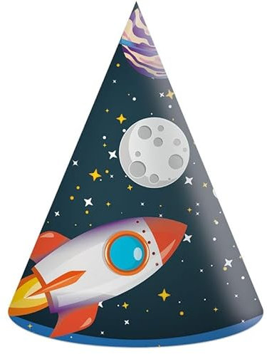 Procos - Partyhüte Astronaut Rocket Space aus FSC-Papier, 6 Stück, mehrfarbig, PR93738