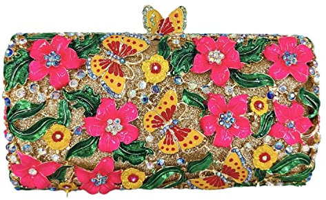 Boutique De FGG Flowers & Butterfly - Bolso de mano de cristal para mujer, para boda, fiesta, diamantes de imitación, amarillo/fucsia , Small