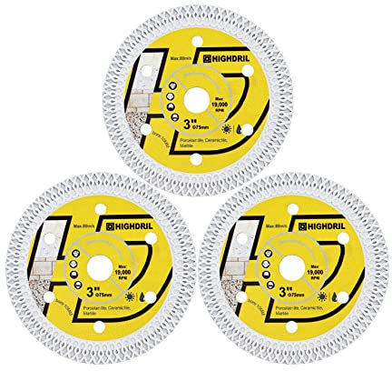 HIGHDRIL Diamantscheibe Fliese 75mm x 10mm, 3STK X-Zähne Fliesensägeblatt für Hartkeramik Porzellanfliesen Granit für Bosch GWS 10.8-76 Fliesenscheibe