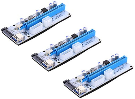 3 Stück GPU-Riser PCie USB 3.1 PCI-E Express 1x to 16x PCI-E Extender SATA Power mit 60cm USB-Kabel BLAU