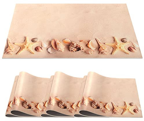 Platzset Tischset abwaschbar PVC Platzdeckchen rutschfest Tischuntersetzer Hitzebeständig Esstisch Deko für drinnen & draußen 30x45cm Maritim Muscheln 6-er Set