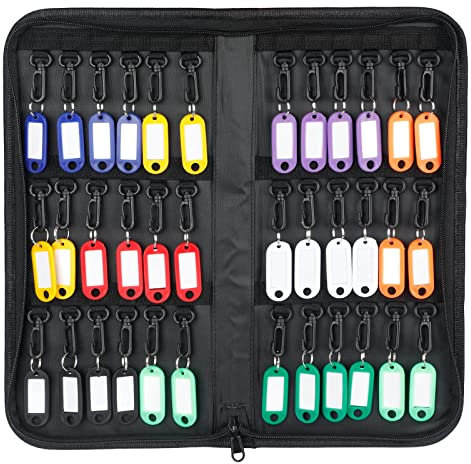 Uniclife Organisateur de Trousse à Clés à Fermeture Éclair Classeur à Clés Étanche et Ignifuge avec 36 Crochets et Étiquettes Livre de Rangement de Clés Portable pour Les Bureaux Hôtels et Locative