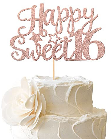 1 Stück Happy Sweet Teenager 16 Cake Topper Glücklich süß 16 Kuchendekoration Jungen Mädchen Happy 16th Birthday Tortendeko Geburtstag Teenager Geburtstag Party Prost bis 16 Jahre Party Roségold