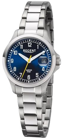 REGENT Damenuhr mit Saphirglas Stahl/Blau 5 Bar 12221200