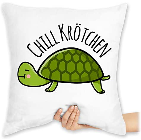 Kissen 40x40 Zierkissen - Statement - Chill Krötchen Schildkröte - 40 x 40 cm - Weiß - chillkissen mit spruch statements kröte sofakissen chillen chiller chillkröte schildkroete schildkröten