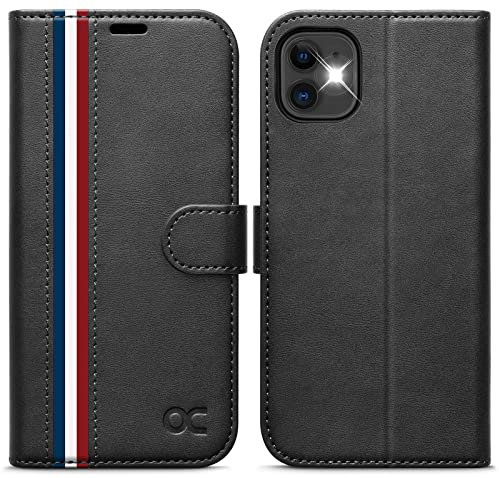 OCASE iPhone 11 Hülle Handyhülle [Premium Leder] [Standfunktion] [Kartenfach] [Magnetverschluss] Tasche Flip Case Cover Etui Schutzhülle lederhülle klapphülle für iPhone 11 Stilvoll Schwarz