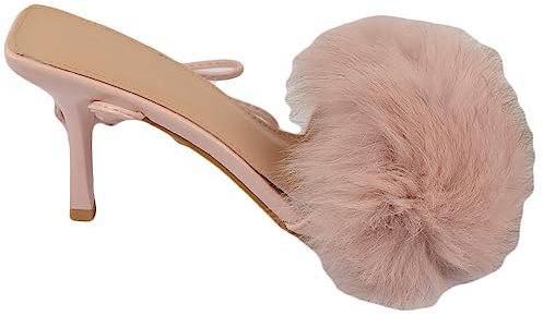Scarpe Donna Sandalo Rosa Cipria Mules Pelliccia con Tacco Martini 9 cm Lacci alla Schiava Moda Tendenza con Pelo (39 EU)