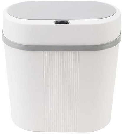 Automatic Trash Can, 12L Touchless Bathroom Trash Can with Lid, White Small Motion Sensor Smart Trash Can Garbage Bin for Kitchen, Office, Living Room, Toilet, Bedroom, RV