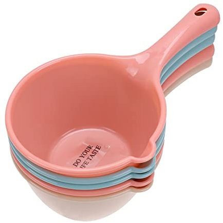 Cucharón de acero 5pcs Pequeño cucharón de agua de plástico grueso Manejo largo Bañador Batinero Agua Cubra de agua Cazas de ducha de baño Dipper Cazas de taza for cocina Cuchara para cocinar y servir